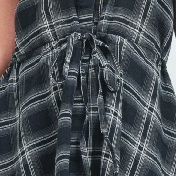 Metallic Plaid Cotton Drawstring Dress - Picture 5 of 7